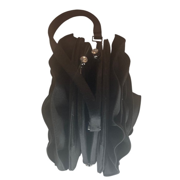 Franchi Evening Bag Black Satin Round Flower Shape. Top Handle. - Picture 6 of 7